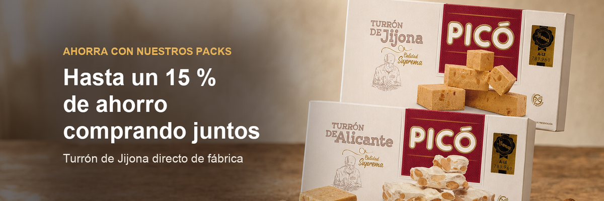 Hasta un 15 % de ahorro comprando juntos con los packs de Turrones Picó: estuches de turrón de Jijona y de Alicante Calidad Suprema