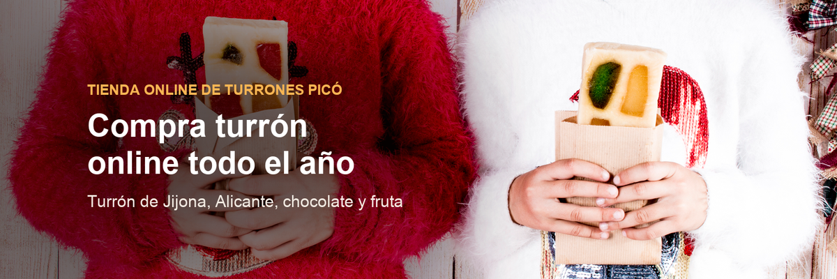 Compra turrón online todo el año: dos niños con tabletas de turrón de fruta de Turrones Picó
