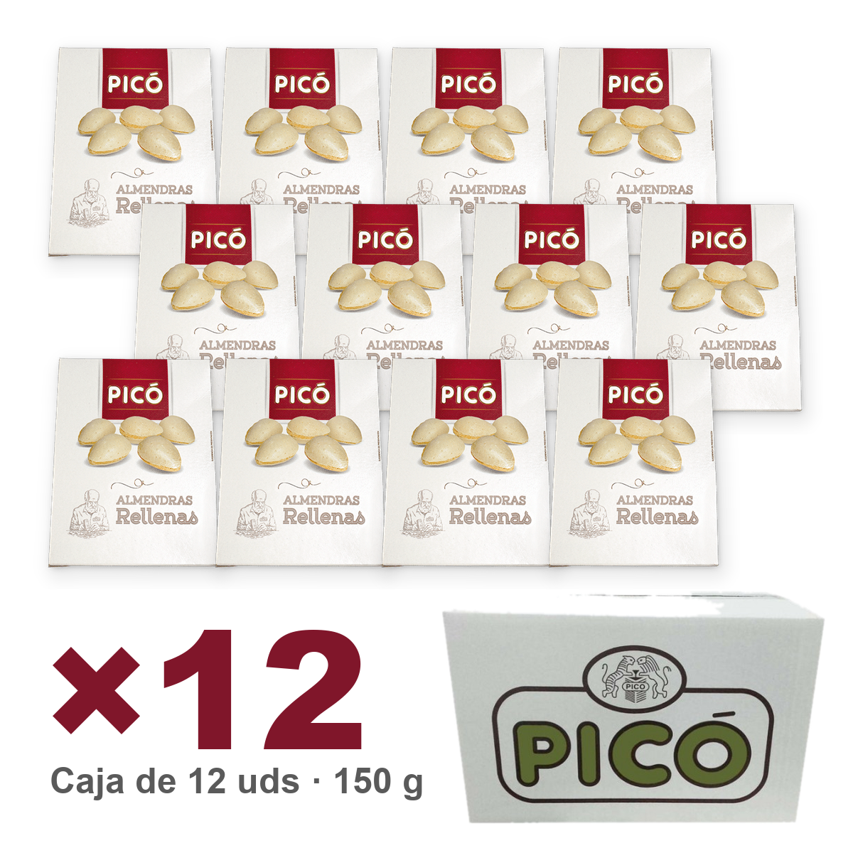 Caja de 12 unidades de Almendras Rellenas de Turrón de 150 g, Turrones Picó