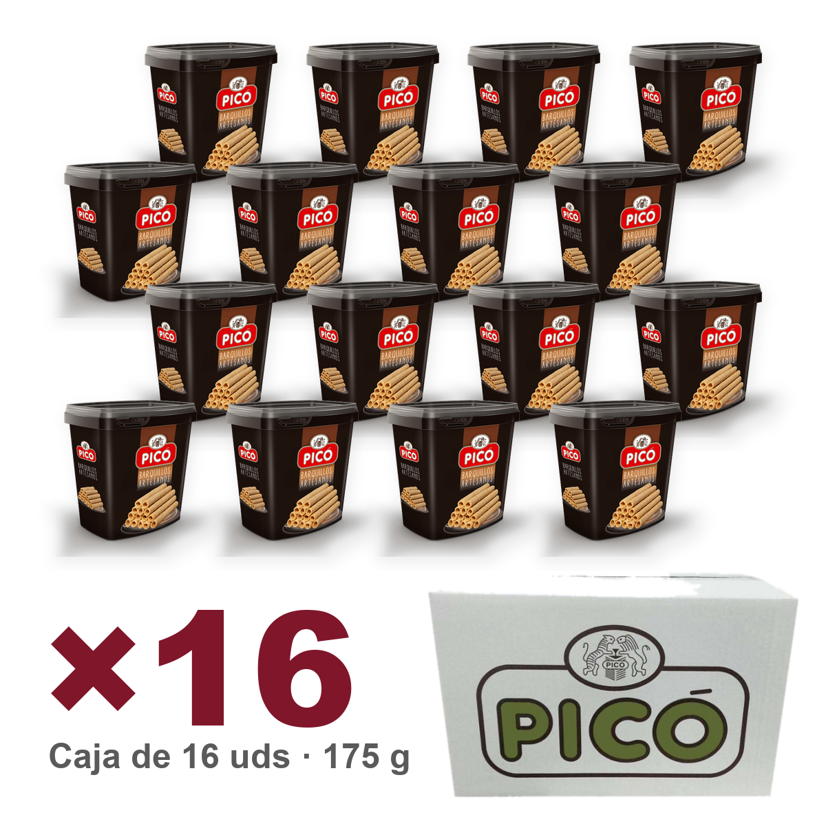 Caja de 16 unidades de Bote Barquillos Artesanos de 175 g, Turrones Picó