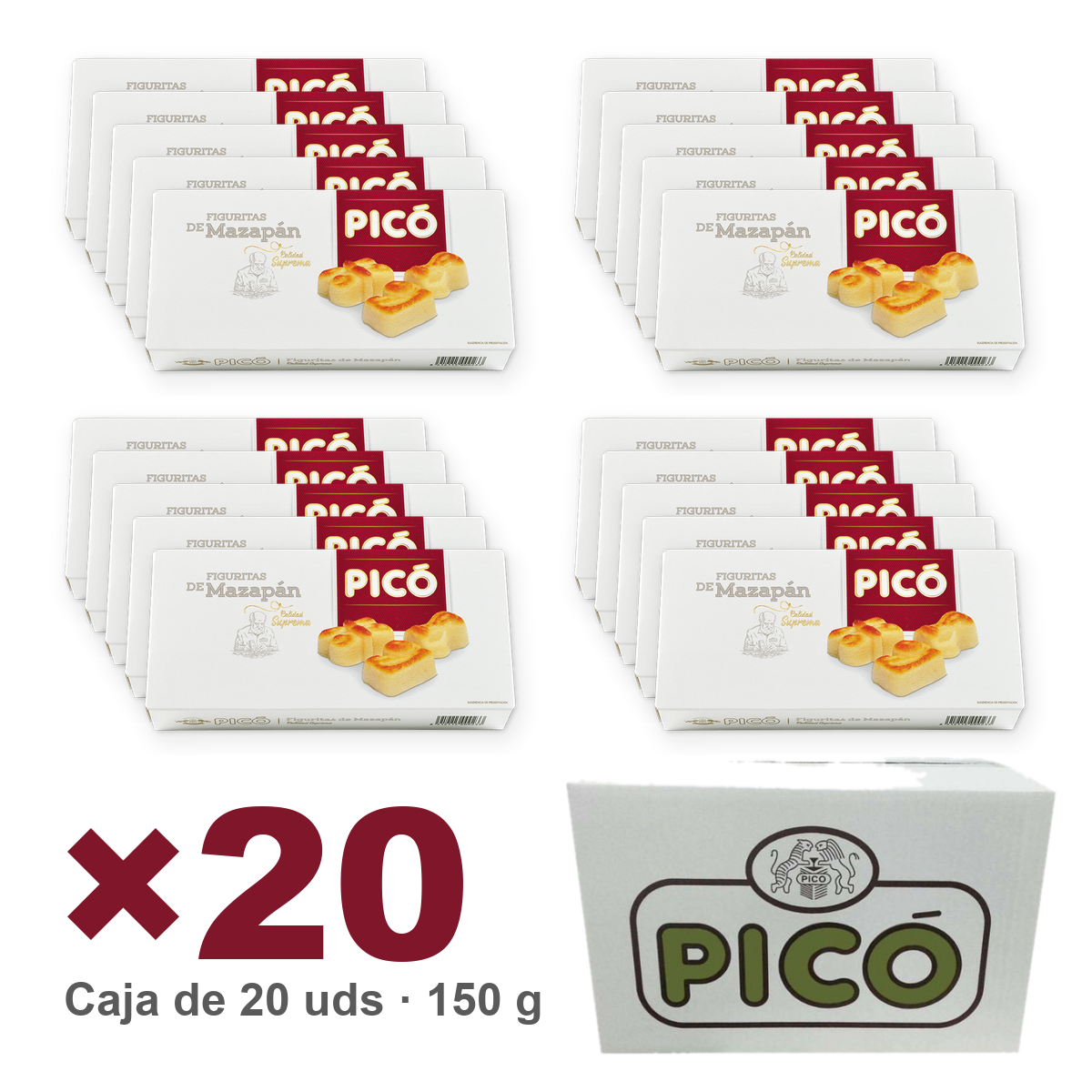 Caja de 20 unidades de Figuritas de Mazapán de 150 g, Turrones Picó