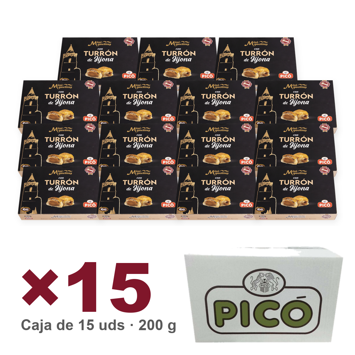 Caja de 15 unidades de Mini Miguelitos de Turrón de 200 g, Turrones Picó
