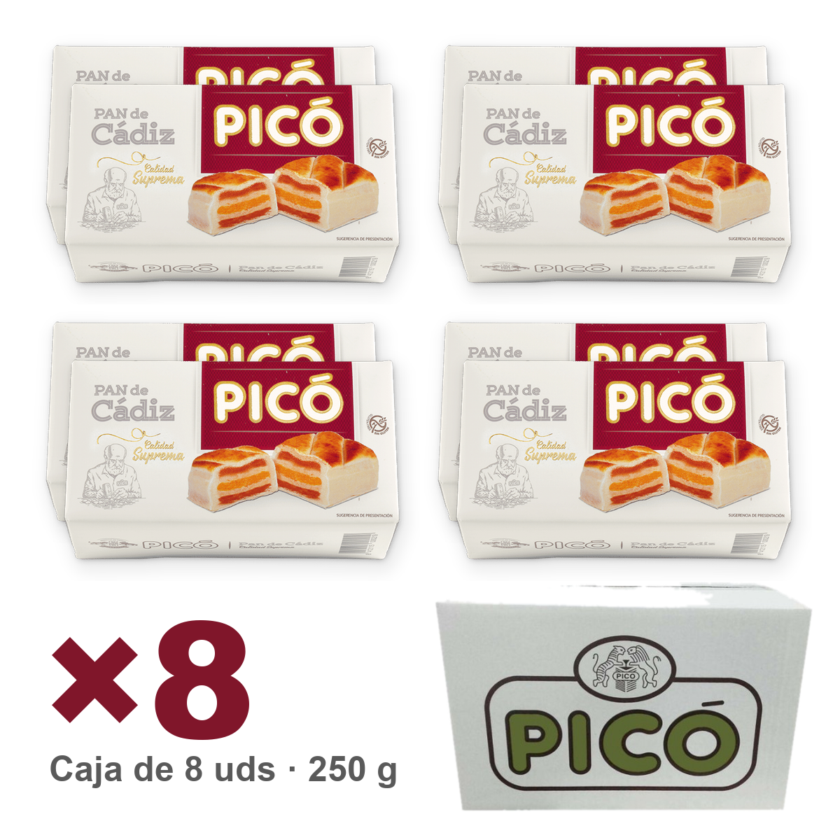 Caja de 8 unidades de Pan de Cádiz de 250 g, Turrones Picó