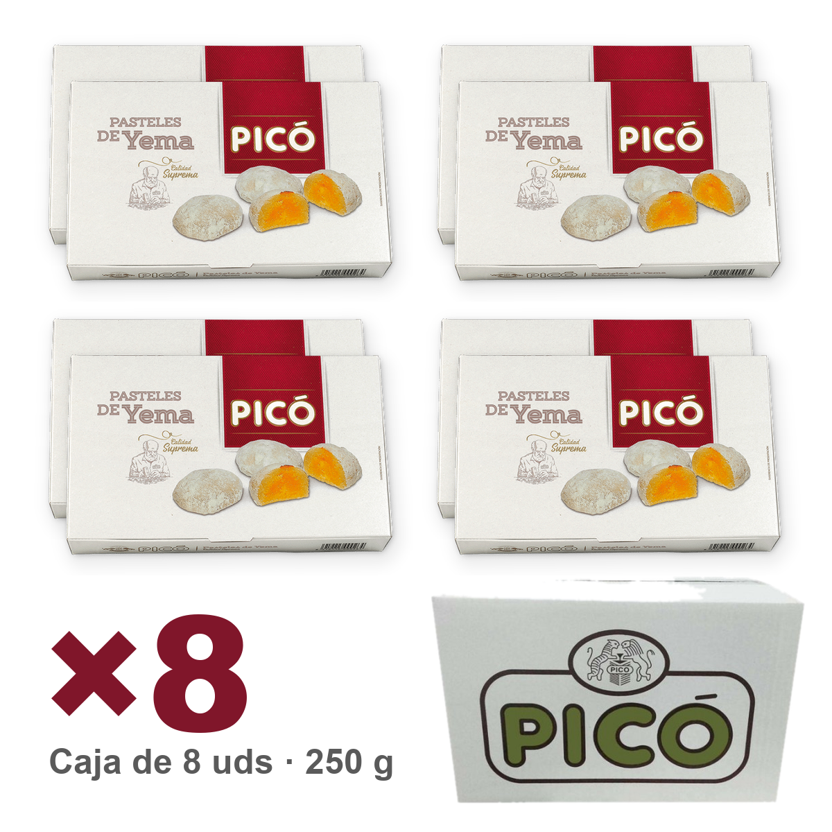 Caja de 8 unidades de Pasteles de Yema de 250 g, Turrones Picó