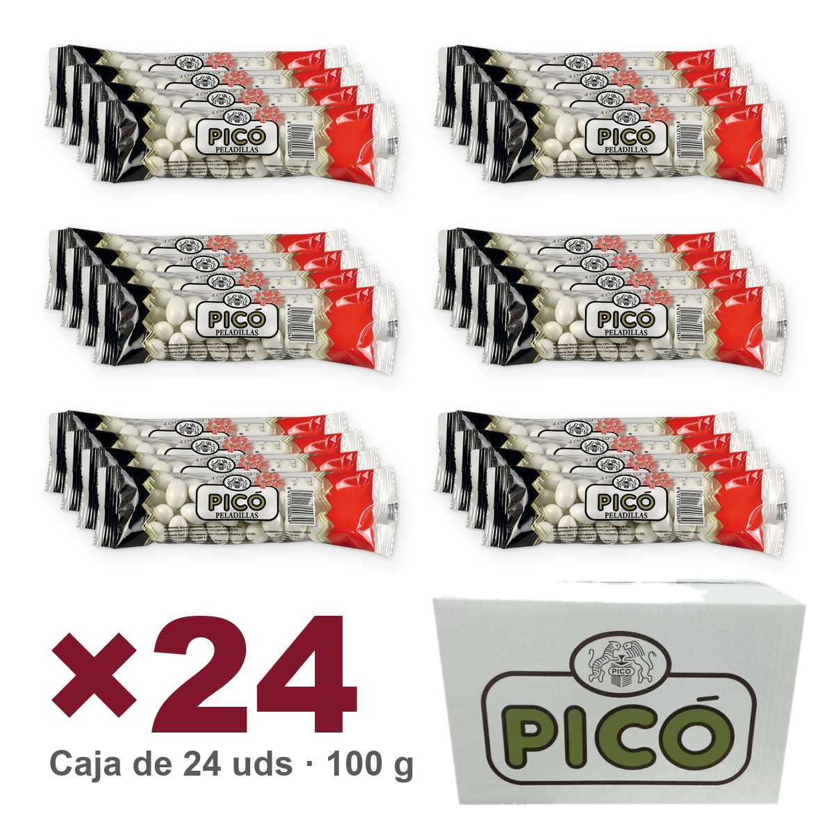Caja de 24 unidades de Peladillas de 100 g, Turrones Picó