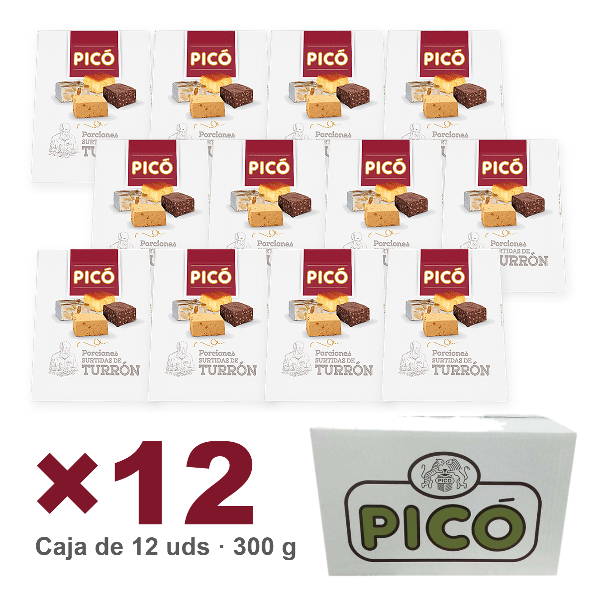 Caja de 12 unidades de Porciones de Turrón Surtidas Bolsa Calidad Suprema de 300 g, Turrones Picó