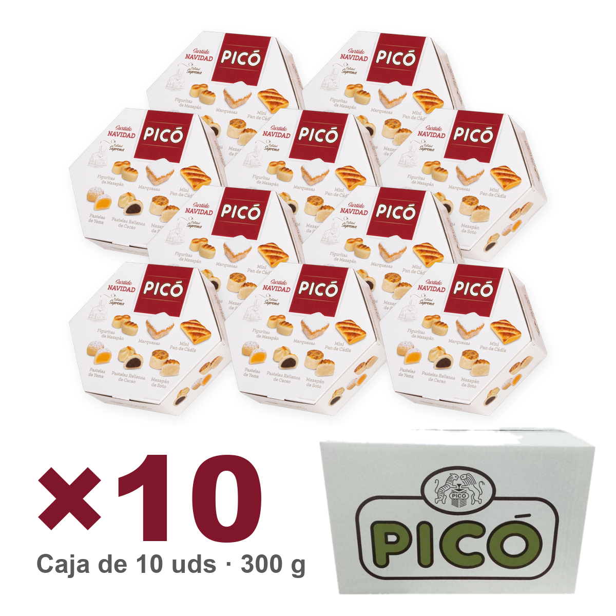 Caja de 10 unidades de Surtido de Navidad de 300 g, Turrones Picó