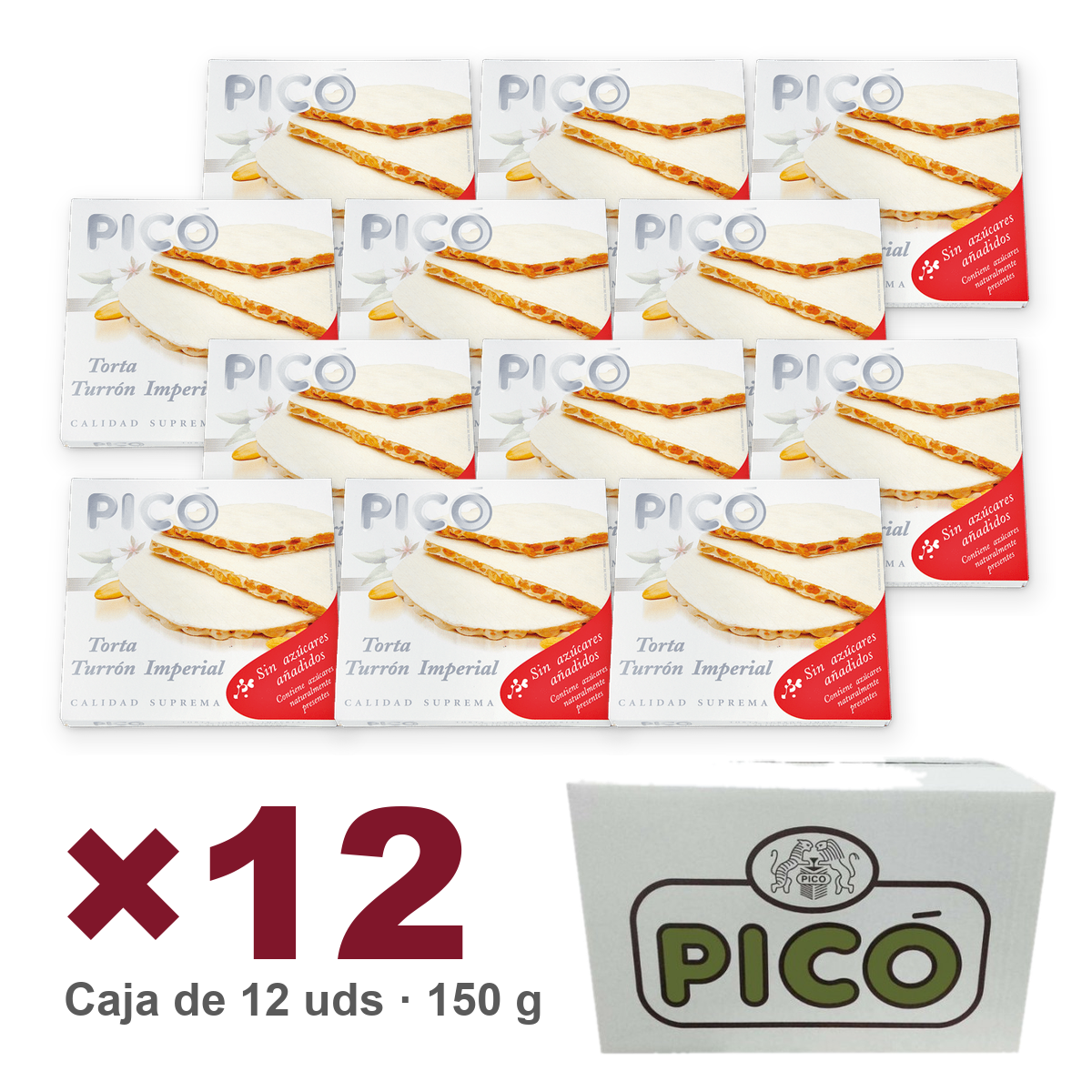 Caja de 12 unidades de Torta de Turrón Imperial Sin Azúcar de 150 g, Turrones Picó