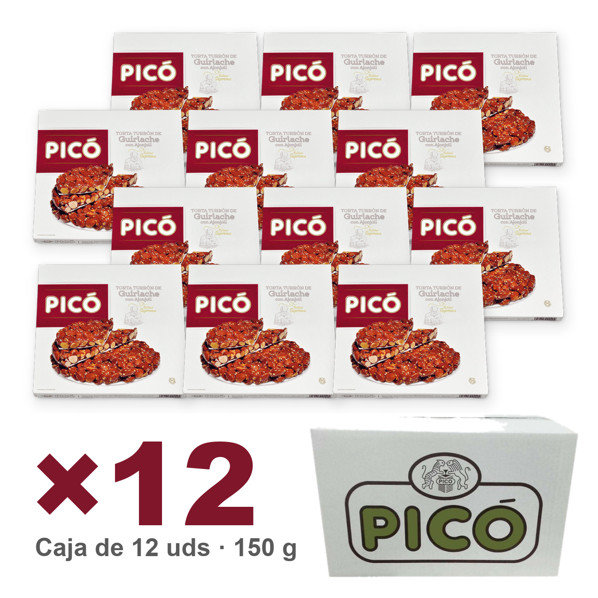 Caja de 12 unidades de Torta Guirlache con Ajonjolí Calidad Suprema de 150 g, Turrones Picó