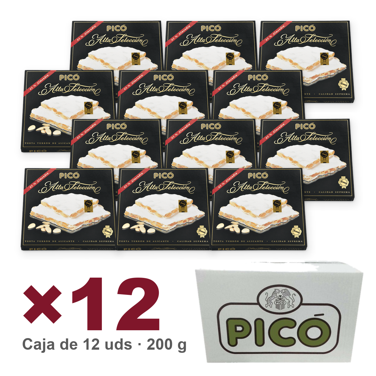 Caja de 12 unidades de Torta Turrón de Alicante Alta Selección de 200 g, Turrones Picó