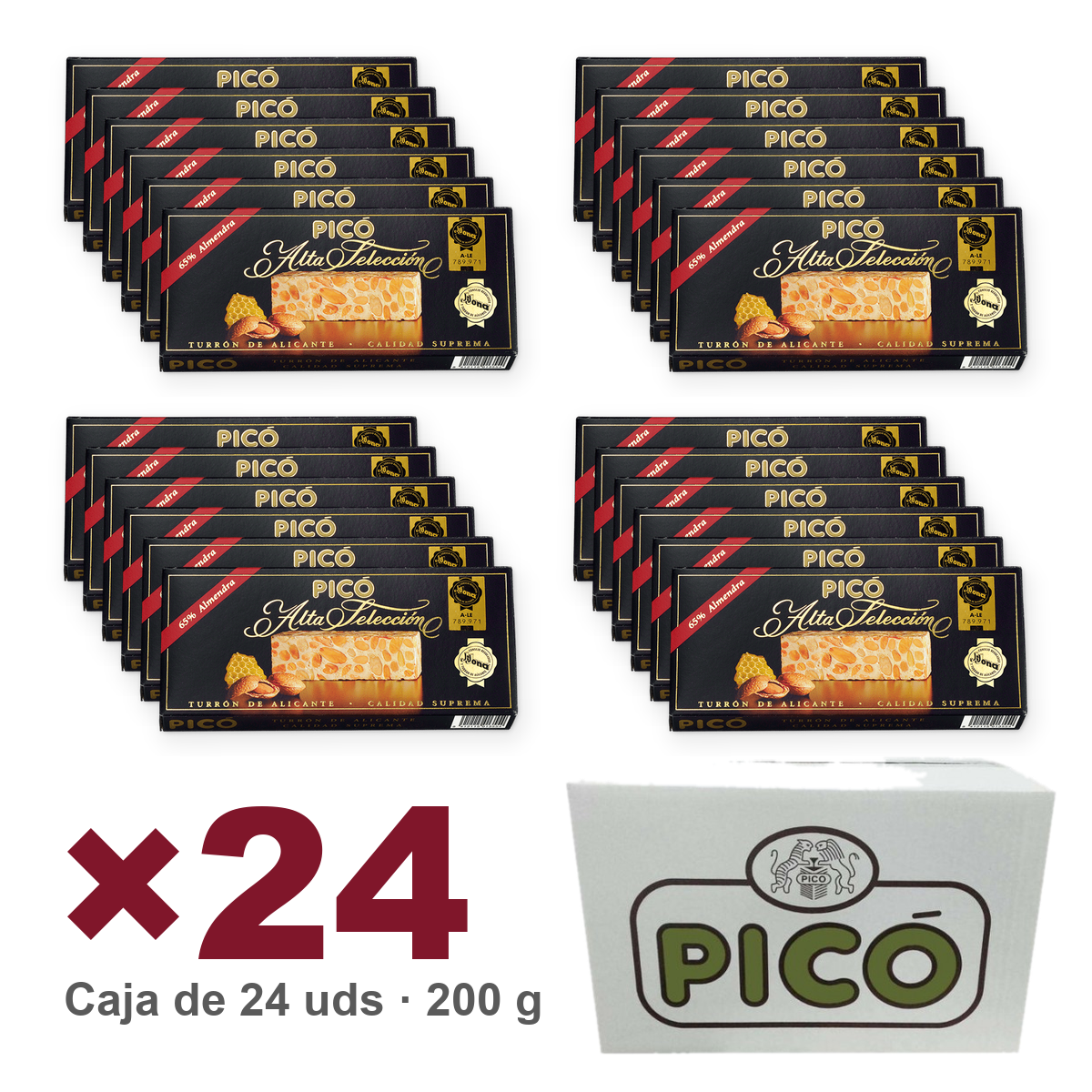 Caja de 24 unidades de Turrón de Alicante Alta Selección de 200 g, Turrones Picó