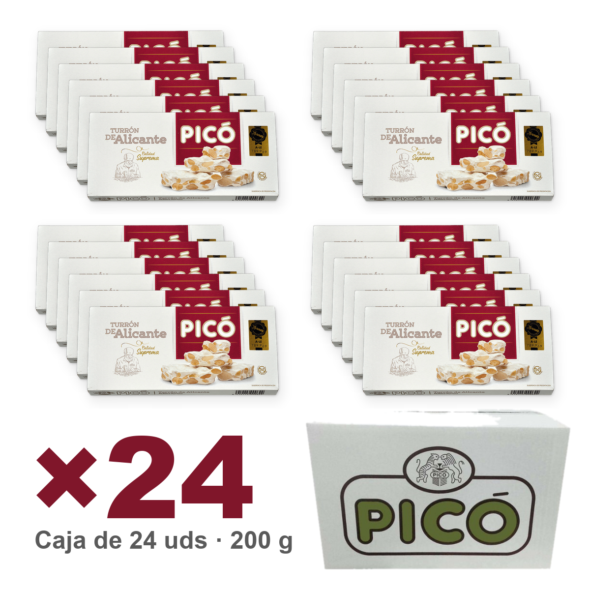 Caja de 24 unidades de Turrón de Alicante Calidad Suprema de 200 g, Turrones Picó