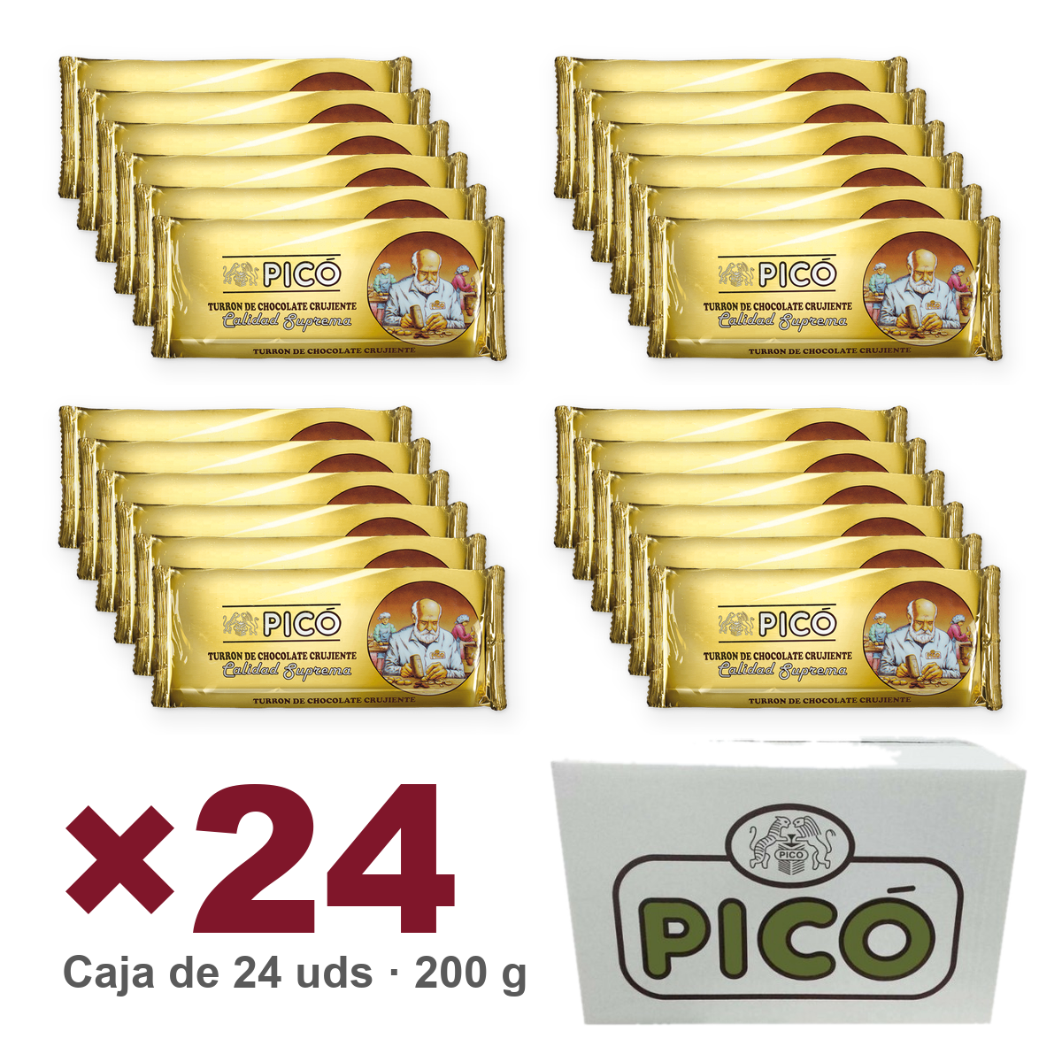Caja de 24 unidades de Turrón de Chocolate Crujiente de 200 g, Turrones Picó