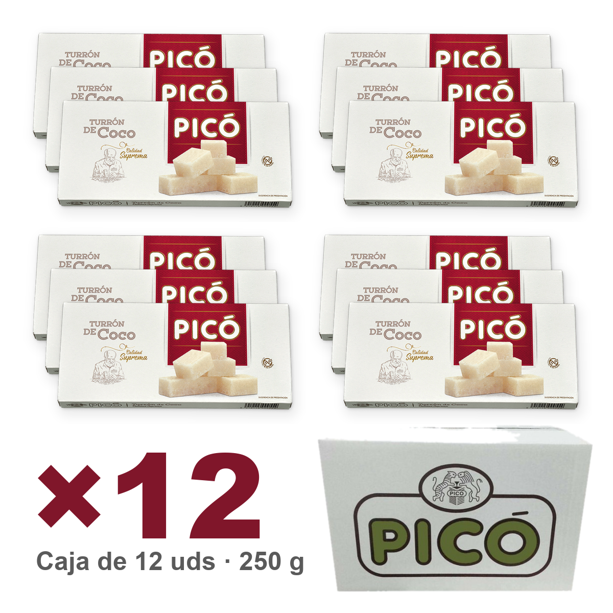 Caja de 12 unidades de Turrón de Coco Calidad Suprema de 250 g, Turrones Picó
