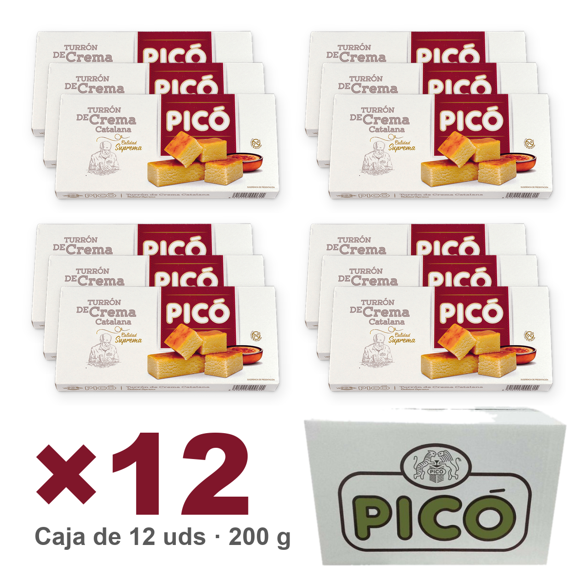 Caja de 12 unidades de Turrón de Crema Catalana Calidad Suprema de 200 g, Turrones Picó