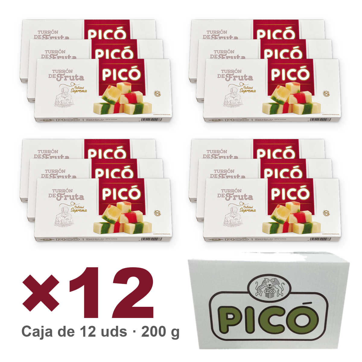 Caja de 12 unidades de Turrón de Fruta Calidad Suprema de 200 g, Turrones Picó