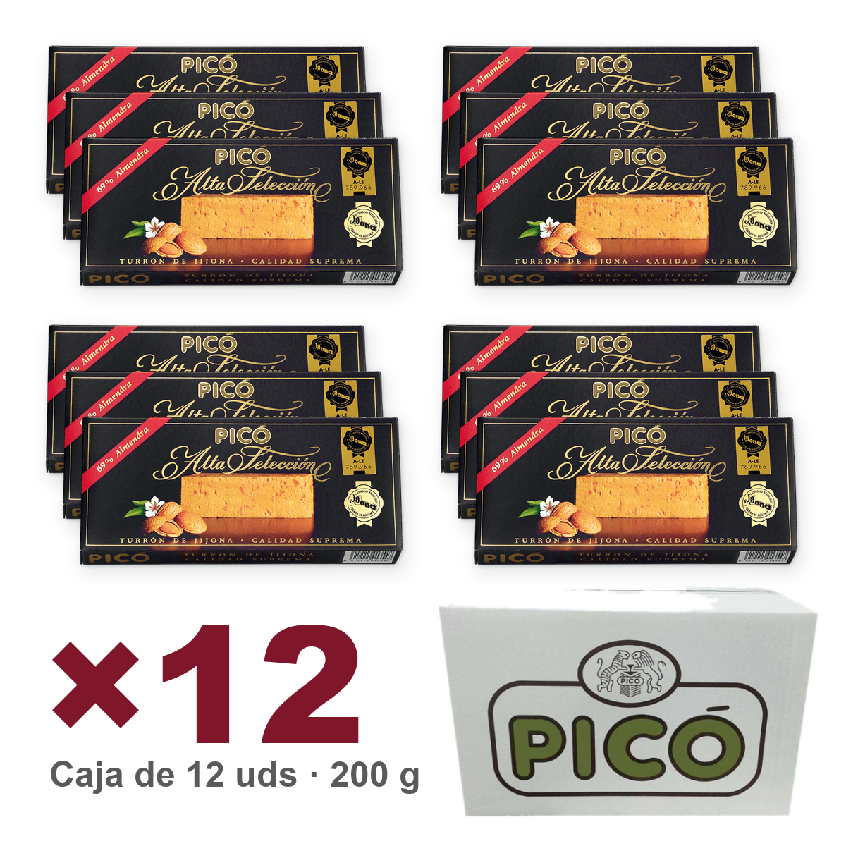 Caja de 12 unidades de Turrón de Jijona Alta Selección de 200 g, Turrones Picó