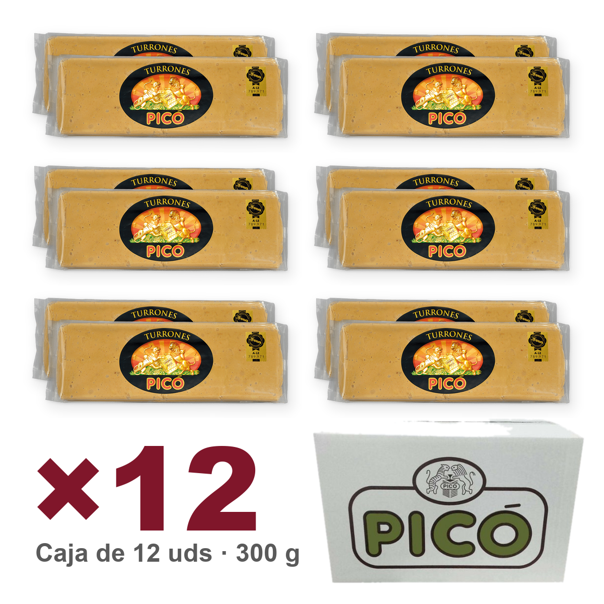 Caja de 12 unidades de Turrón de Jijona Calidad Suprema Envase Rilsan de 300 g, Turrones Picó