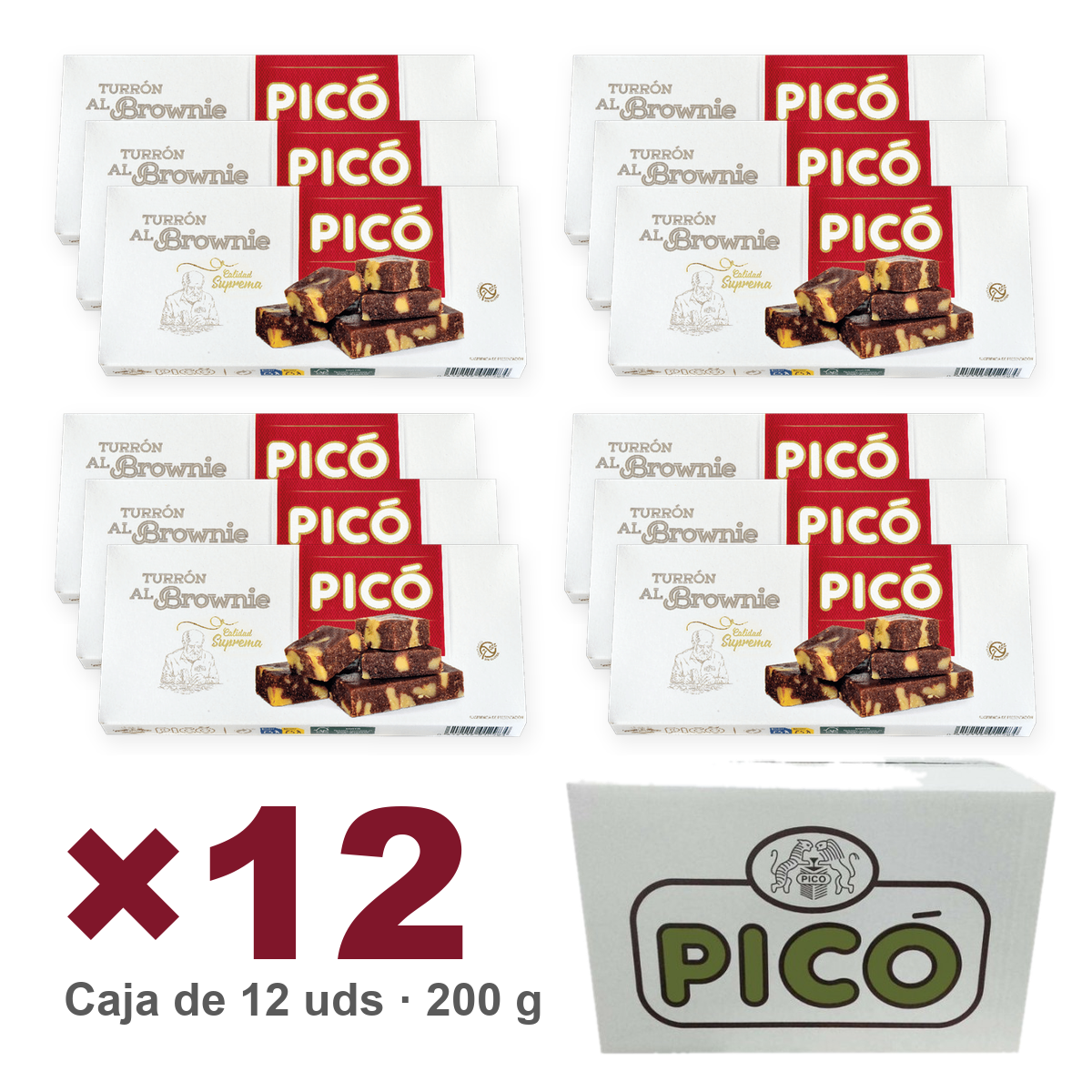Caja de 12 unidades de Turrón de Mazapán al Brownie de 200 g, Turrones Picó