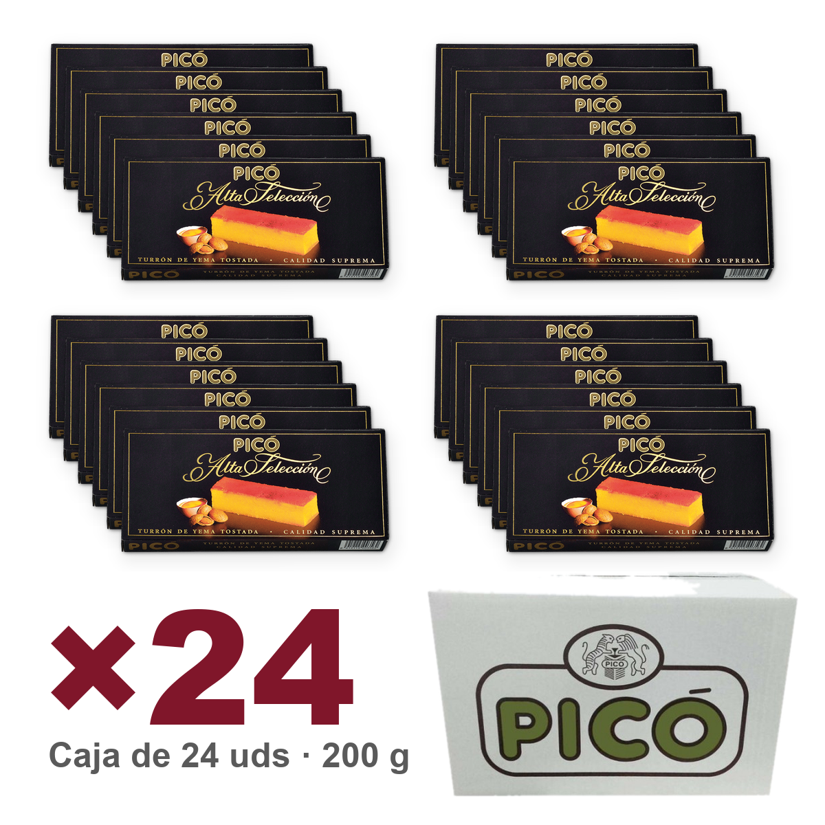 Caja de 24 unidades de Turrón de Yema Tostada Alta Selección de 200 g, Turrones Picó
