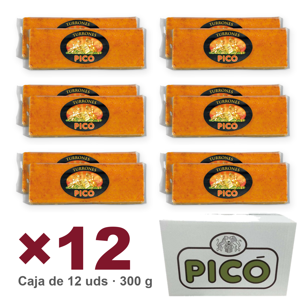 Caja de 12 unidades de Turrón de Yema Tostada Calidad Suprema Envase Rilsan de 300 g, Turrones Picó