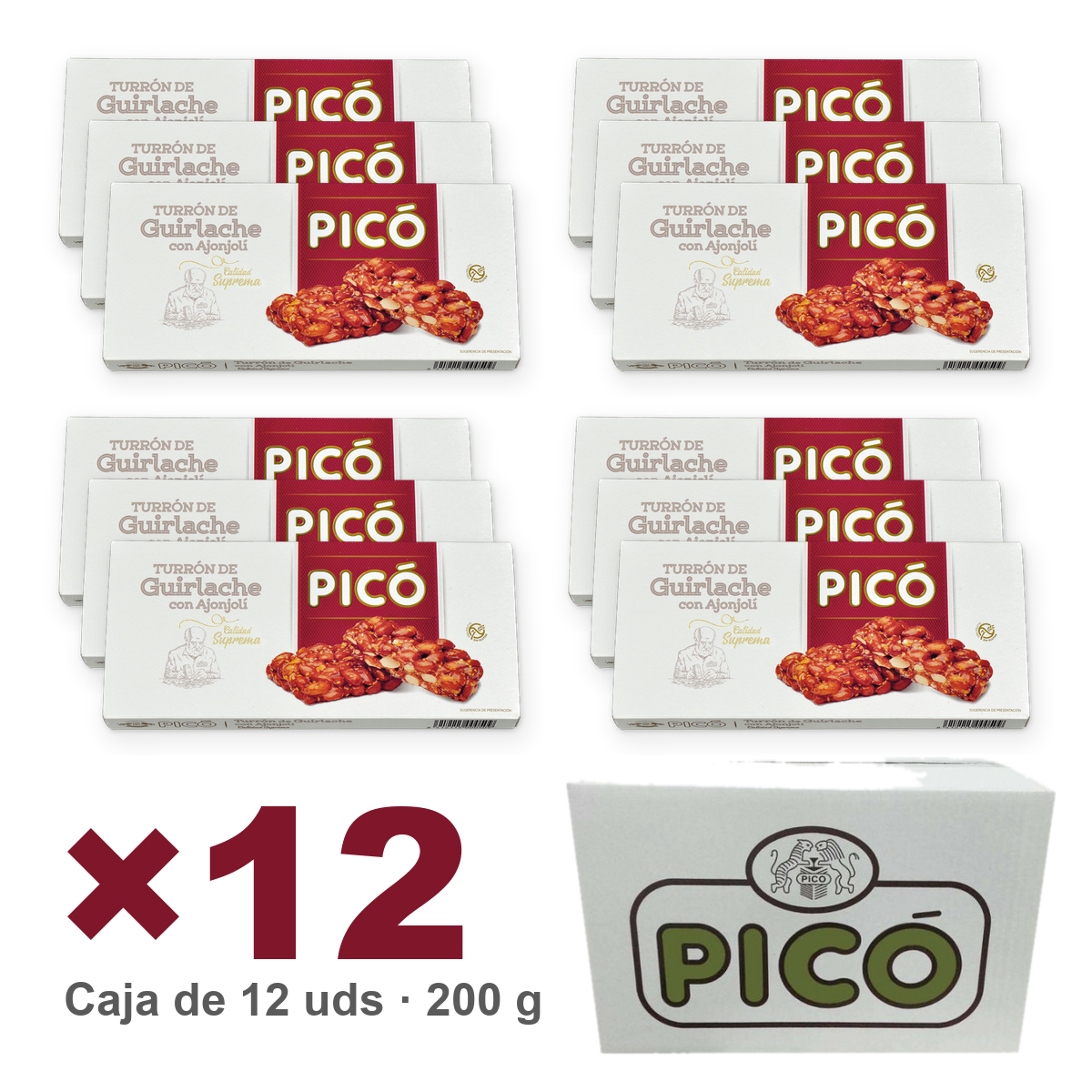 Caja de 12 unidades de Turrón Guirlache con Ajonjolí Calidad Suprema de 200 g, Turrones Picó