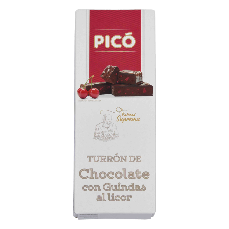 Caja de Turrón de Chocolate con Guindas al Licor Picó, Calidad Suprema, 150 g