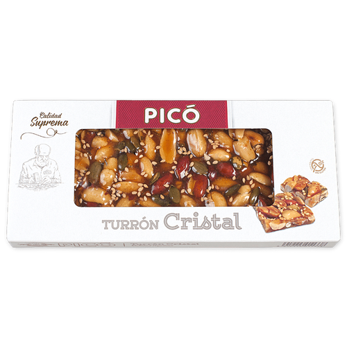 Caja de Turrón Cristal con Frutos Secos Picó, Calidad Suprema