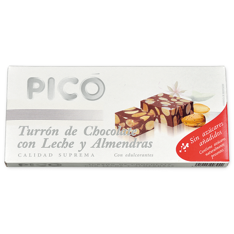 Caja de Turrón de Chocolate con Leche y Almendras sin azúcares añadidos Picó