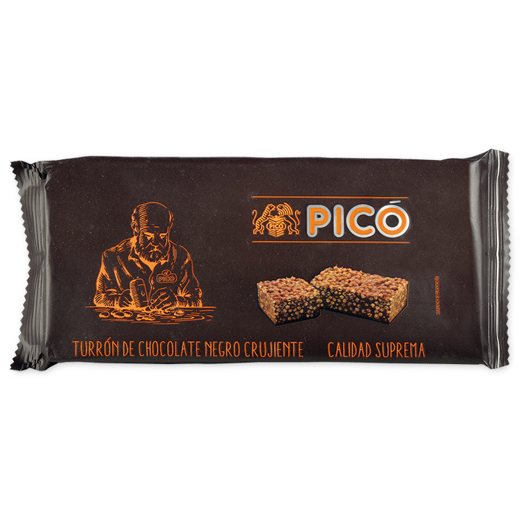 Tableta de Turrón de Chocolate Negro Crujiente Picó, Calidad Suprema