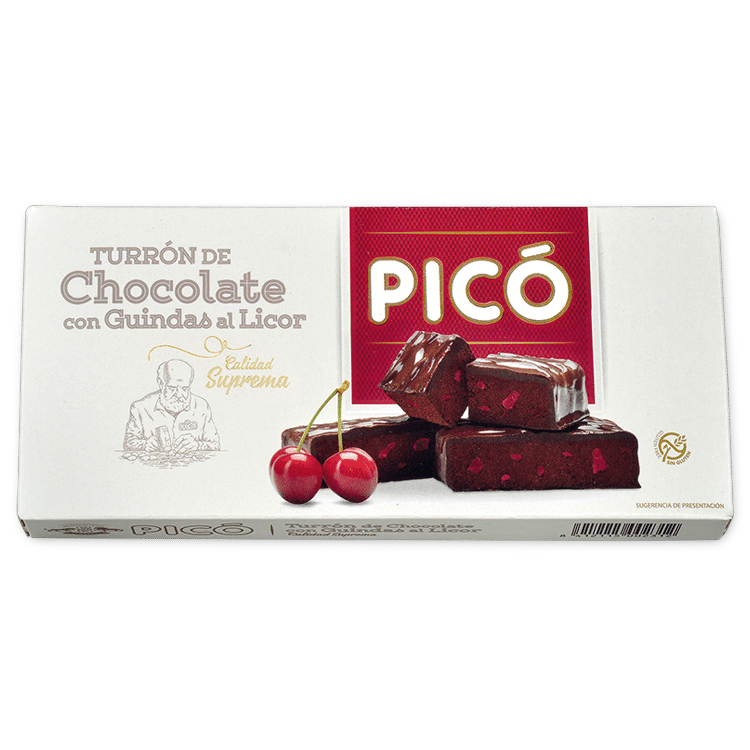 Caja de Turrón de Chocolate con Guindas al Licor Picó, Calidad Suprema