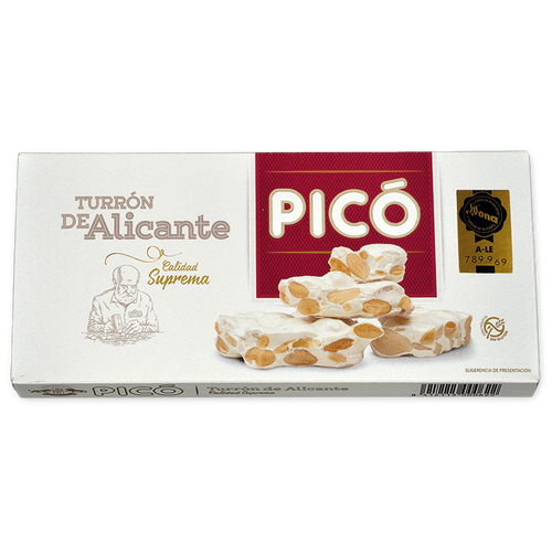 Caja de Turrón de Alicante Picó, Calidad Suprema, con sello de la IGP