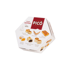 Caja hexagonal Surtido de Navidad Picó con figuritas de mazapán, pasteles y pan de Cádiz