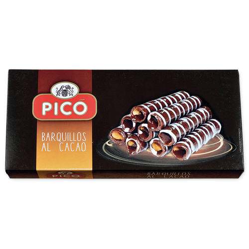 Caja de Barquillos al Cacao Picó con barquillos rayados de cacao