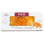 Caja de Turrón de Yema a la Naranja Picó, Calidad Suprema, con una rodaja de naranja confitada