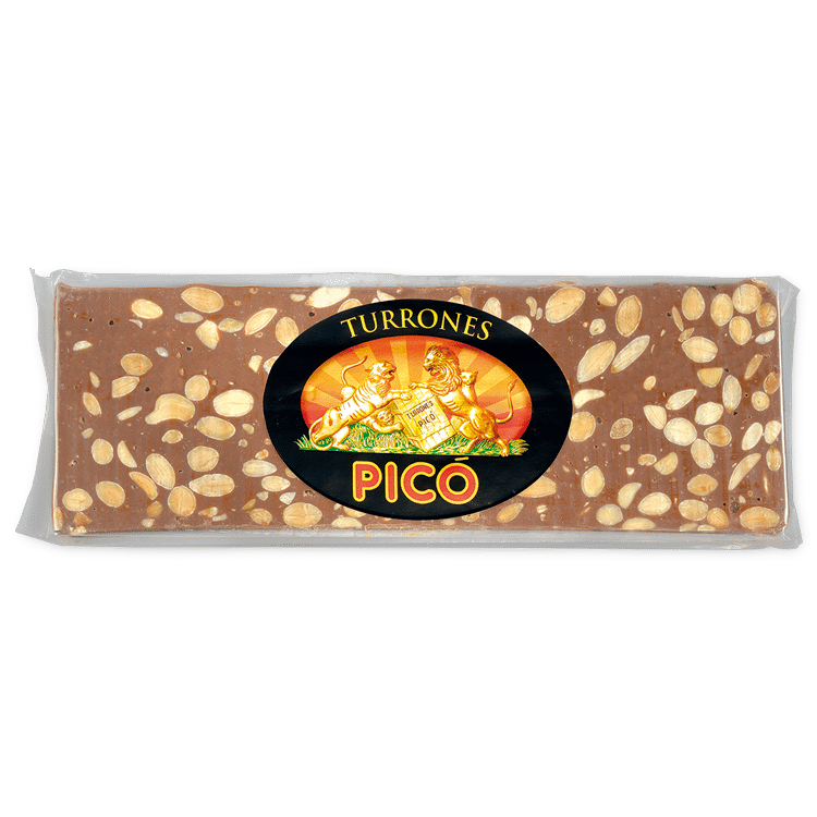 Tableta de Turrón de Chocolate con Almendras Picó en envase Rilsan transparente