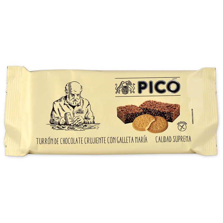 Tableta de Turrón de Chocolate Crujiente con Galleta María Picó, Calidad Suprema