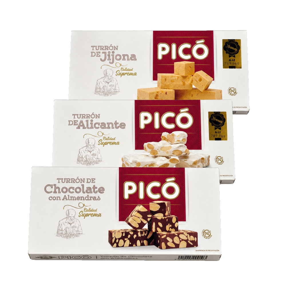 Pack Turrones Clásicos Picó: Jijona, Alicante y Chocolate con Almendras