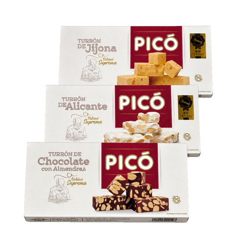 Pack Turrones Clásicos Picó: Jijona, Alicante y Chocolate con Almendras