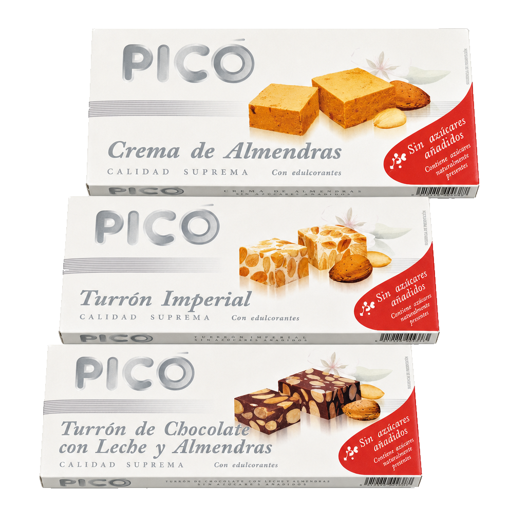 Los Clásicos Sin Azúcar de Picó: Crema de Almendras, Turrón Imperial y Turrón de Chocolate con Leche y Almendras