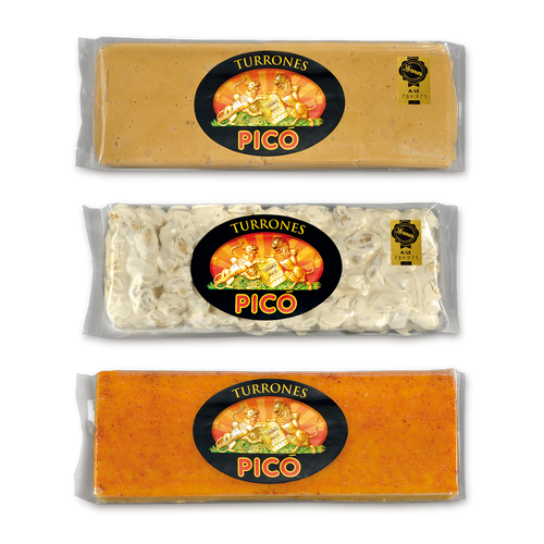 Pack Familia 1,5 kg de Picó: barras de 500 g de Turrón de Jijona, Turrón de Alicante y Turrón de Yema Tostada Calidad Suprema